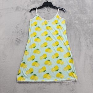 Mayfair Gown Womens L Blue Lemon Print Jersey Chemise Nightgown Sleep Lace